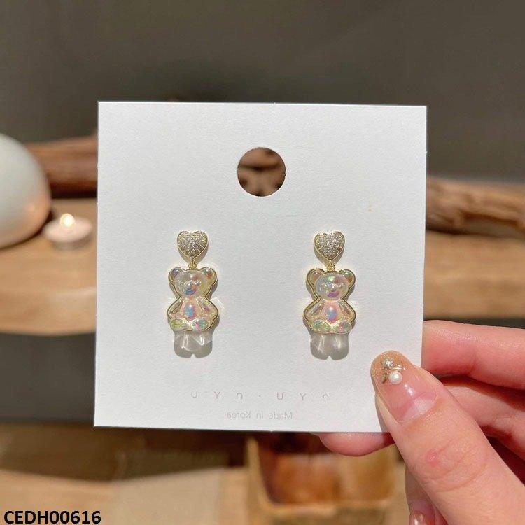 CEDH00616 SYB Heart Teddy Bear Drop Earrings - CEDH
