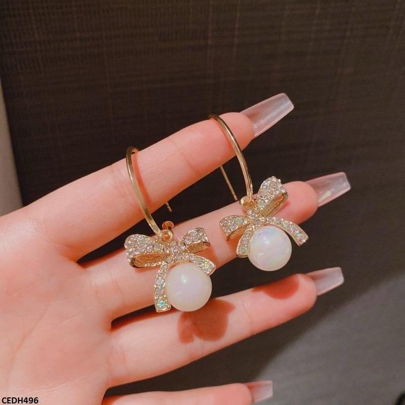 CEDH496 ZHL Bow Pearl Drop Earrings