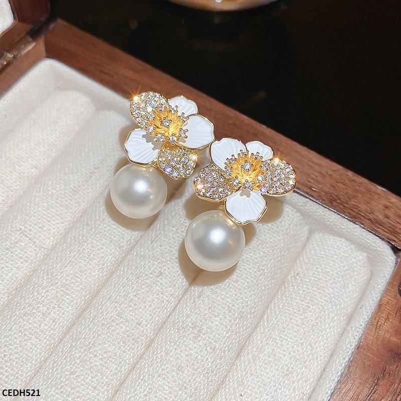 CEDH522 LSH Flower Pearl Drop Earrings