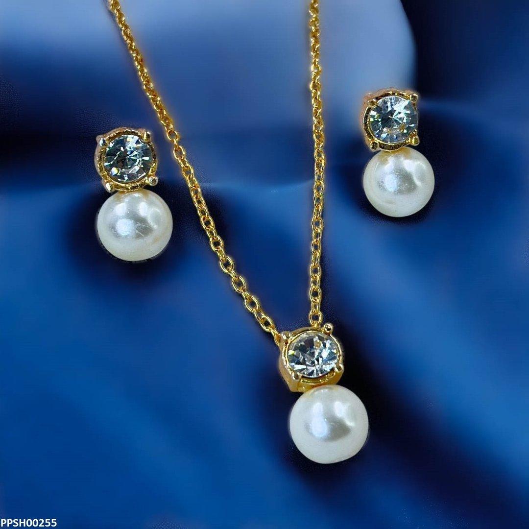 PPSH00255 SDQ Round Pearl Drop Pedant Set - PPSH