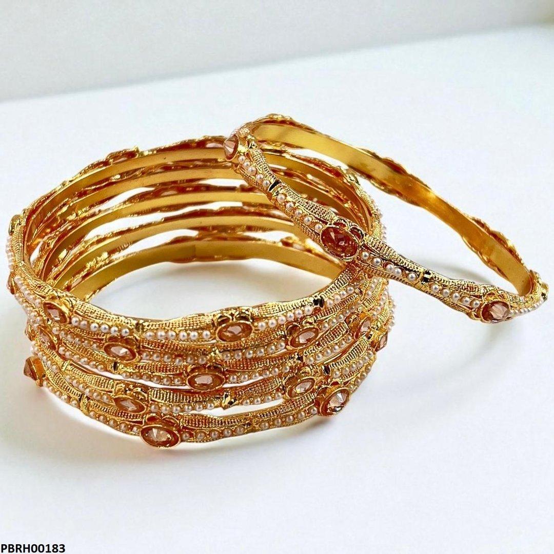 PBRH00183 MZM Oval/Pearl Bangles 6 Pcs Set - PBRH