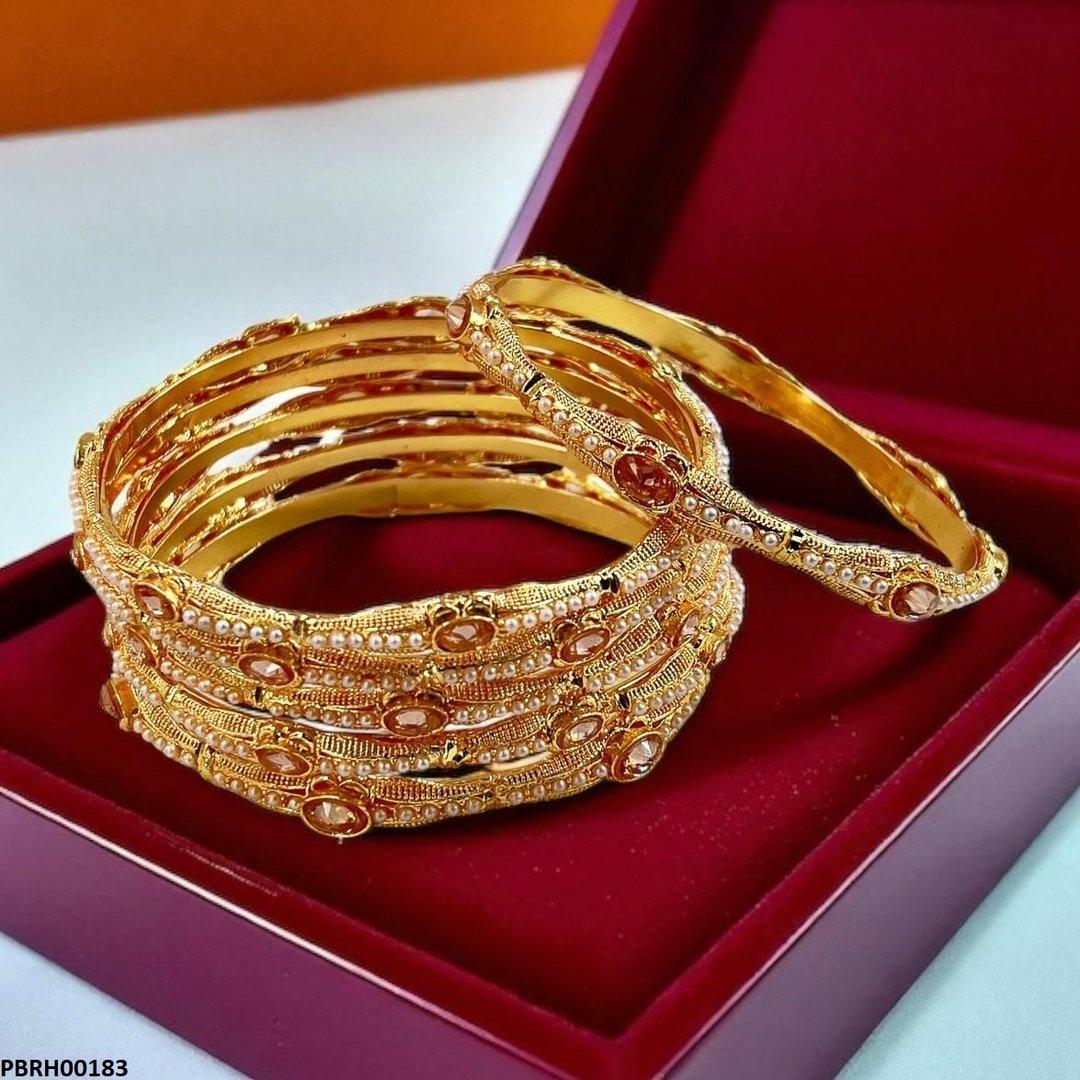PBRH00183 MZM Oval/Pearl Bangles 6 Pcs Set - PBRH