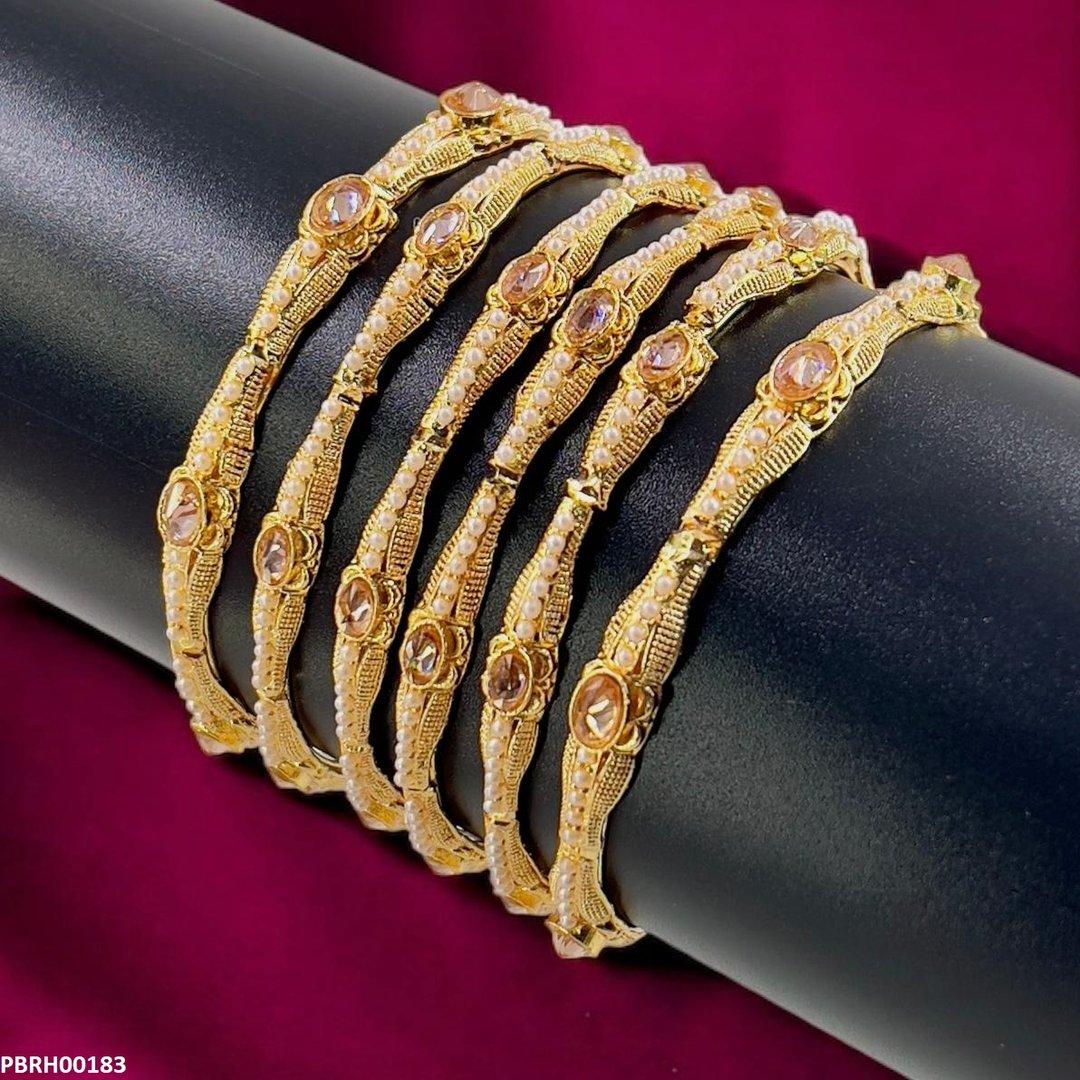 PBRH00183 MZM Oval/Pearl Bangles 6 Pcs Set - PBRH