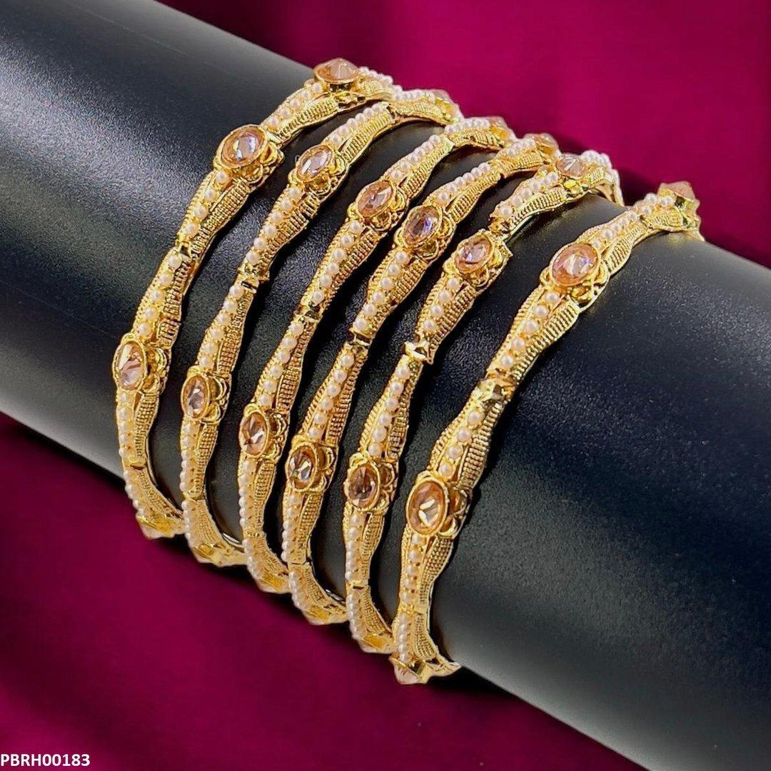 PBRH00183 MZM Oval/Pearl Bangles 6 Pcs Set - PBRH