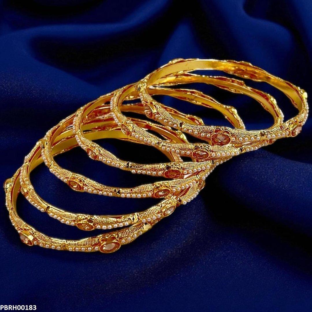 PBRH00183 MZM Oval/Pearl Bangles 6 Pcs Set - PBRH