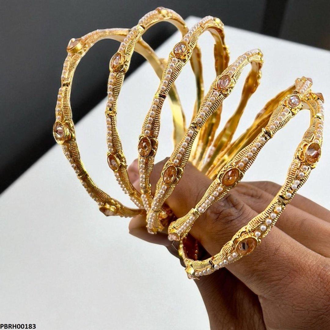 PBRH00183 MZM Oval/Pearl Bangles 6 Pcs Set - PBRH