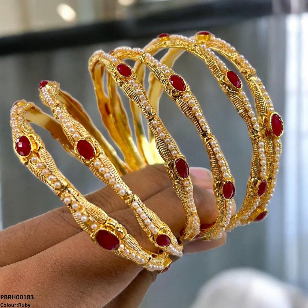 PBRH00183 MZM Oval/Pearl Bangles 6 Pcs Set - PBRH