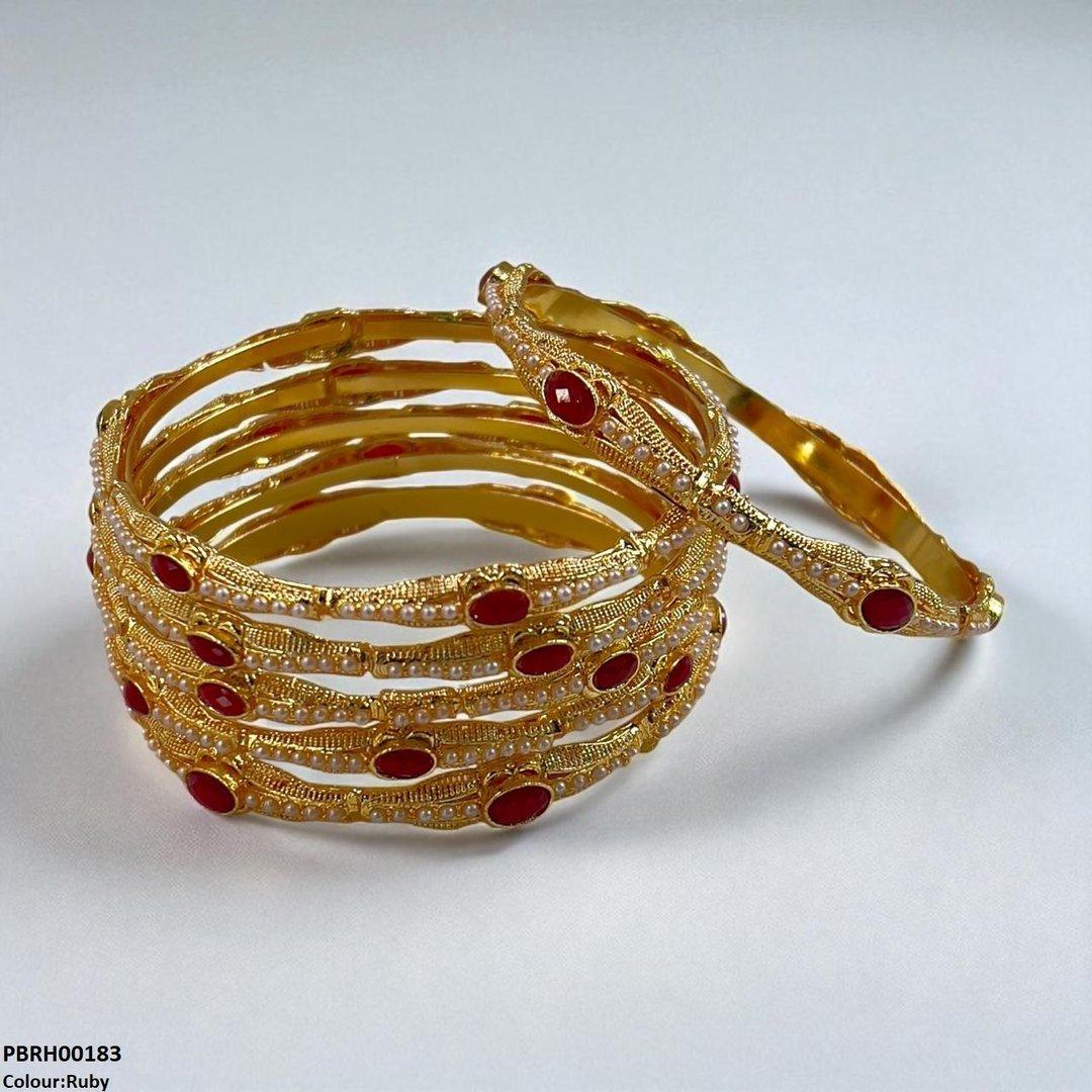 PBRH00183 MZM Oval/Pearl Bangles 6 Pcs Set - PBRH
