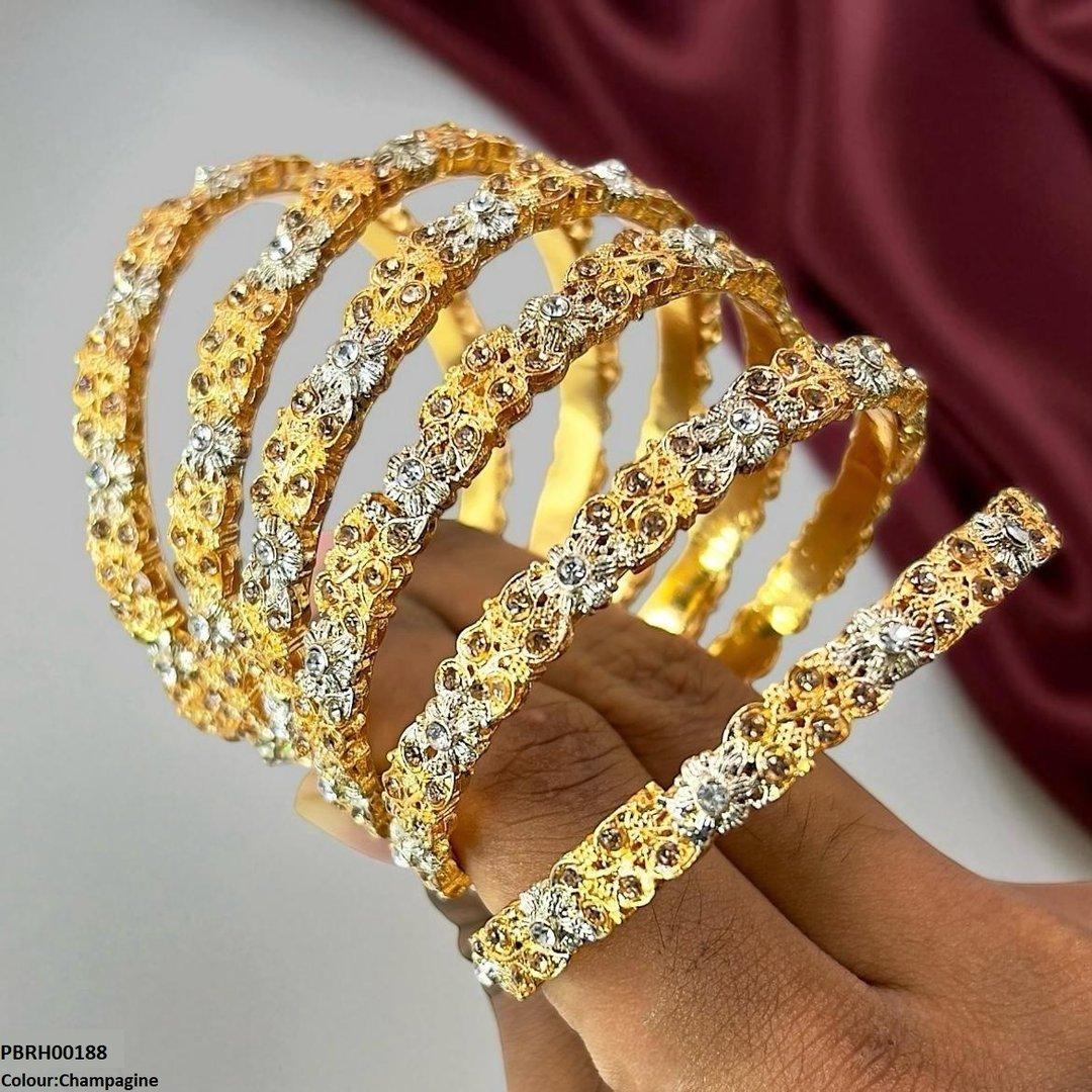 PBRH00188 SDQ Flower/Drum Bangles 6 Pcs Set - PBRH