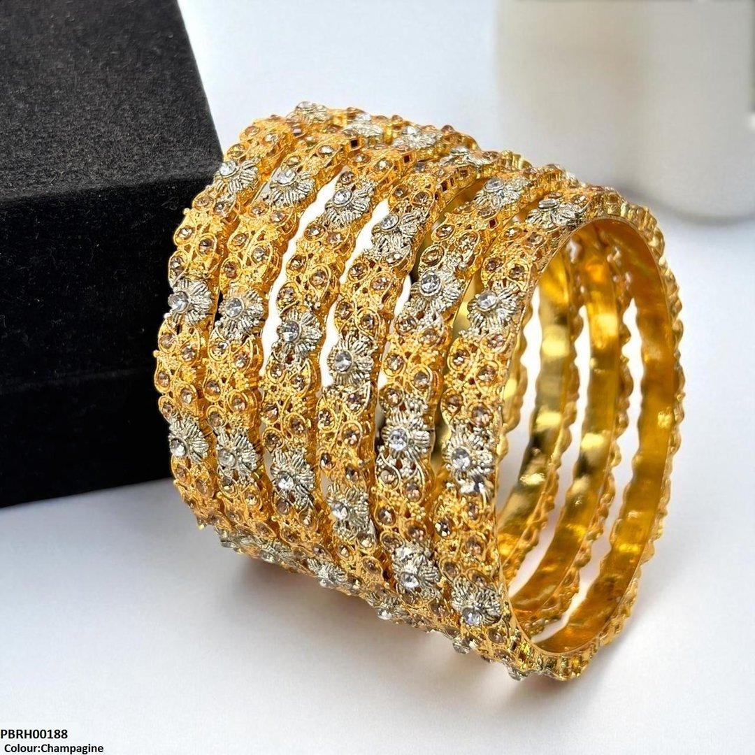 PBRH00188 SDQ Flower/Drum Bangles 6 Pcs Set - PBRH