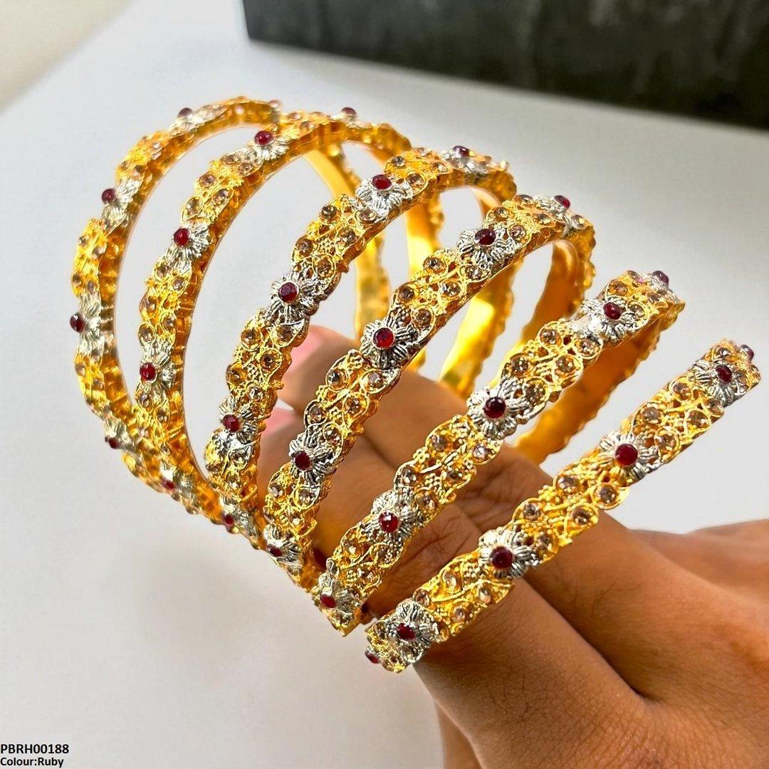 PBRH00188 SDQ Flower/Drum Bangles 6 Pcs Set - PBRH