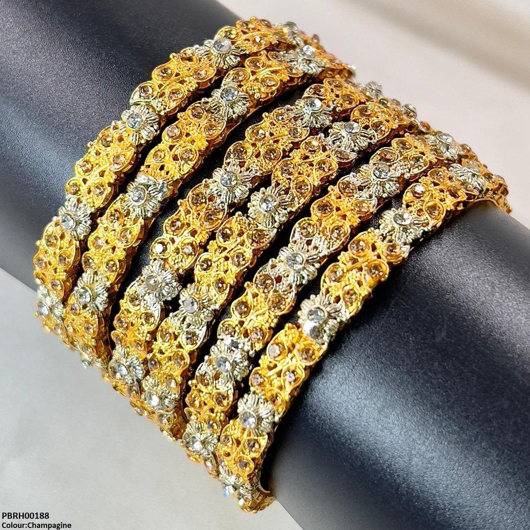 PBRH00188 SDQ Flower/Drum Bangles 6 Pcs Set - PBRH