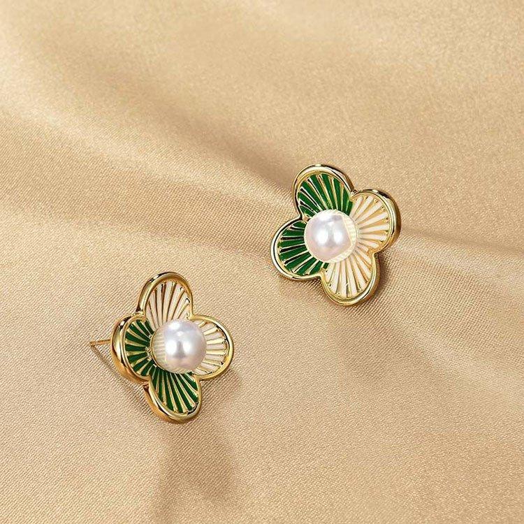 CETH344 SYB Painted Line Flower Stud Tops Pair