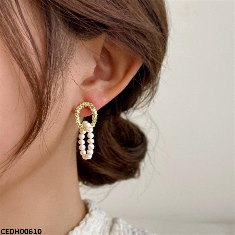 CEDH00610 JMN Duble Round Pearl  Drop Earrings - CEDH