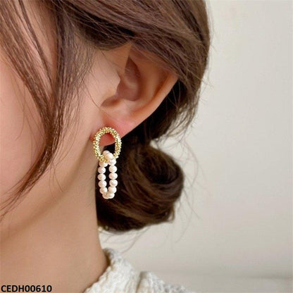 CEDH00610 JMN Duble Round Pearl  Drop Earrings - CEDH