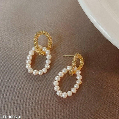 CEDH00610 JMN Duble Round Pearl  Drop Earrings - CEDH