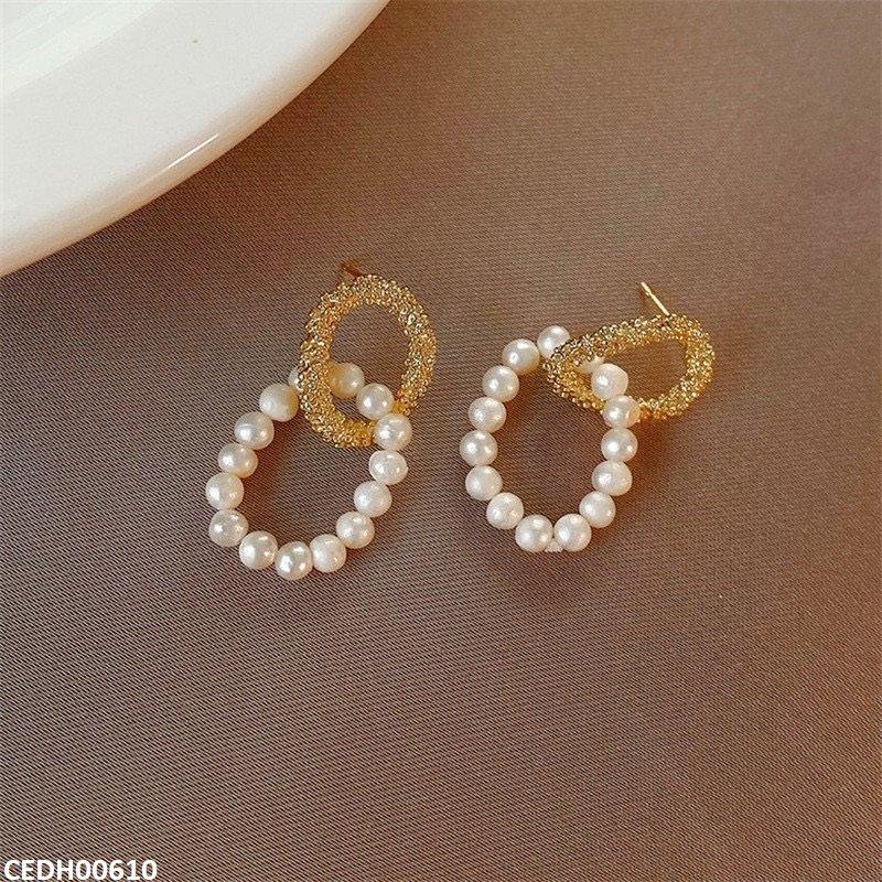 CEDH00610 JMN Duble Round Pearl  Drop Earrings - CEDH