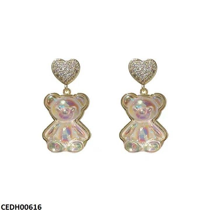 CEDH00616 SYB Heart Teddy Bear  Drop Earrings - CEDH