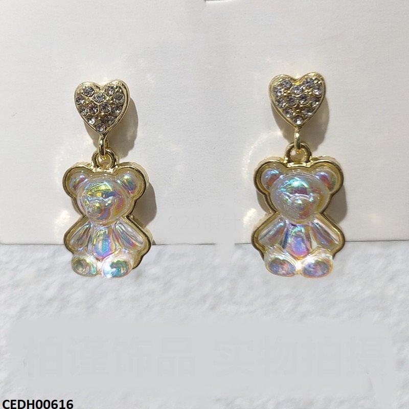 CEDH00616 SYB Heart Teddy Bear  Drop Earrings - CEDH