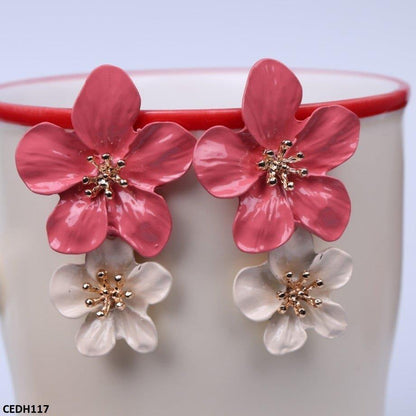 CEDH117 JMN Double Painted Flower Earrings Pair