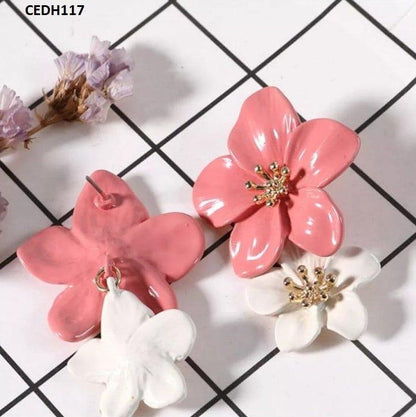 CEDH117 JMN Double Painted Flower Earrings Pair