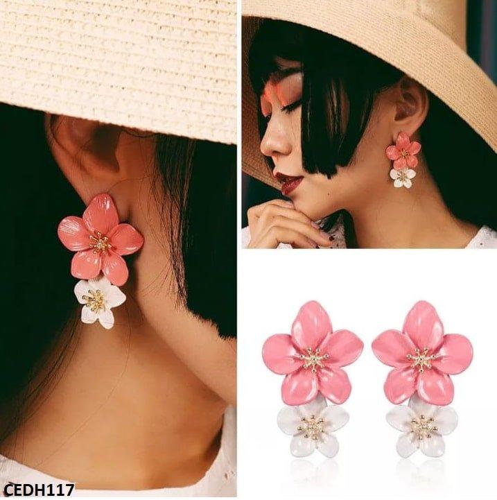 CEDH117 JMN Double Painted Flower Earrings Pair