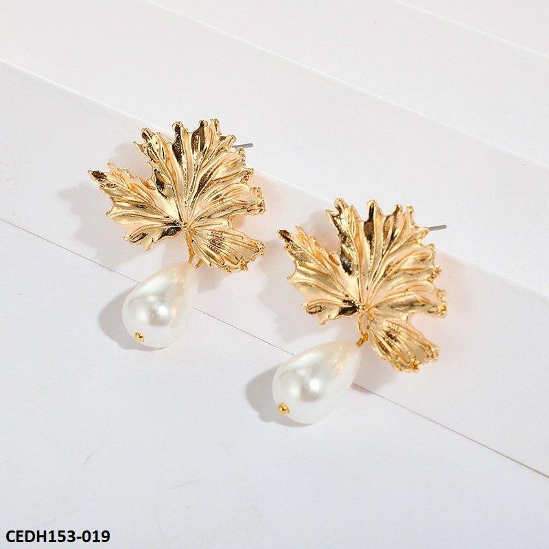 CEDH153 ZLX Leaf Pearl Drop Earrings Pair