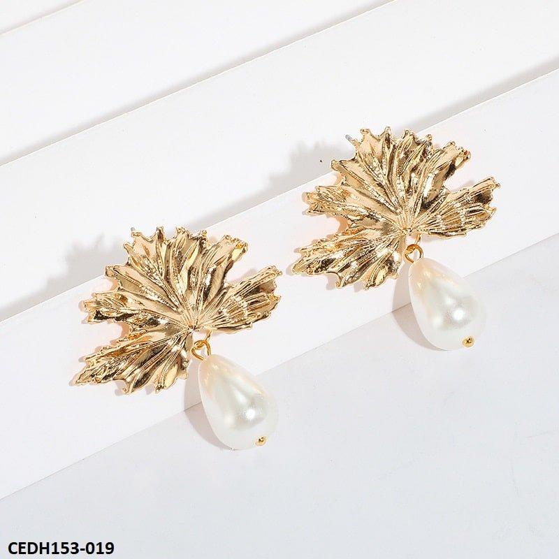 CEDH153 ZLX Leaf Pearl Drop Earrings Pair