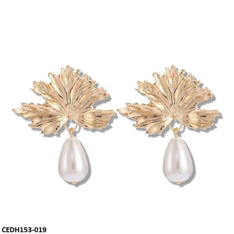 CEDH153 ZLX Leaf Pearl Drop Earrings Pair