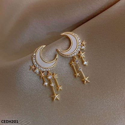 CEDH201 SIQ Moon Stars Drop Earrings Pair