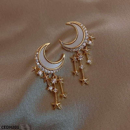 CEDH201 SIQ Moon Stars Drop Earrings Pair