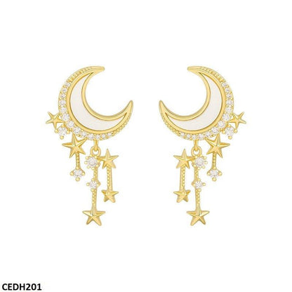 CEDH201 SIQ Moon Stars Drop Earrings Pair