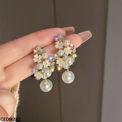 CEDH235 YHC Flower Tree Pear Drop Earrings Pair