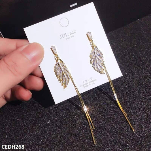 CEDH268 YQG Baguette Leaf's Drop Earrings Pair