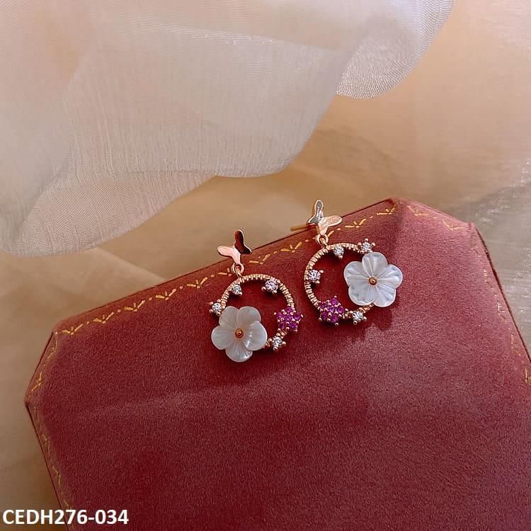 CEDH276 YYZ Butterfly Flower Drop Earrings Pair