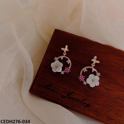 CEDH276 YYZ Butterfly Flower Drop Earrings Pair