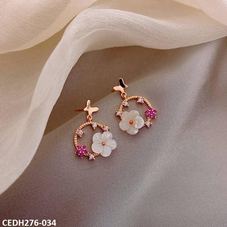 CEDH276 YYZ Butterfly Flower Drop Earrings Pair