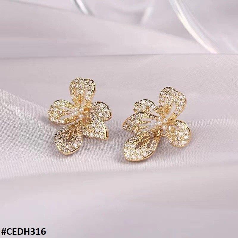 CEDH316 ZHL Flower Teardrop Earrings Pair