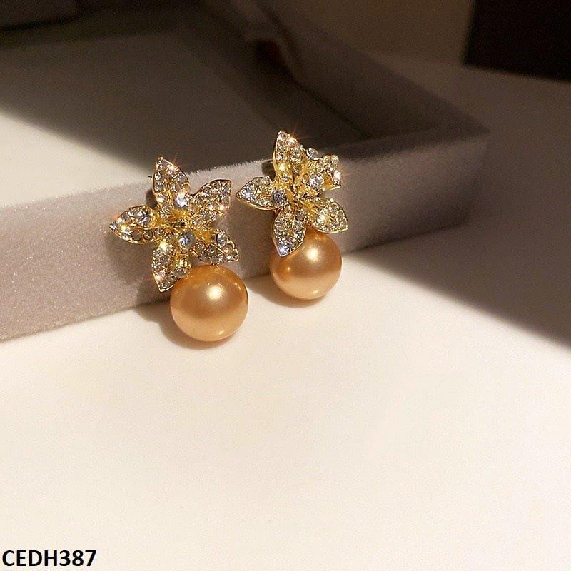 CEDH387 SYB Flower Shinning Pearl Drop Earrings Pair