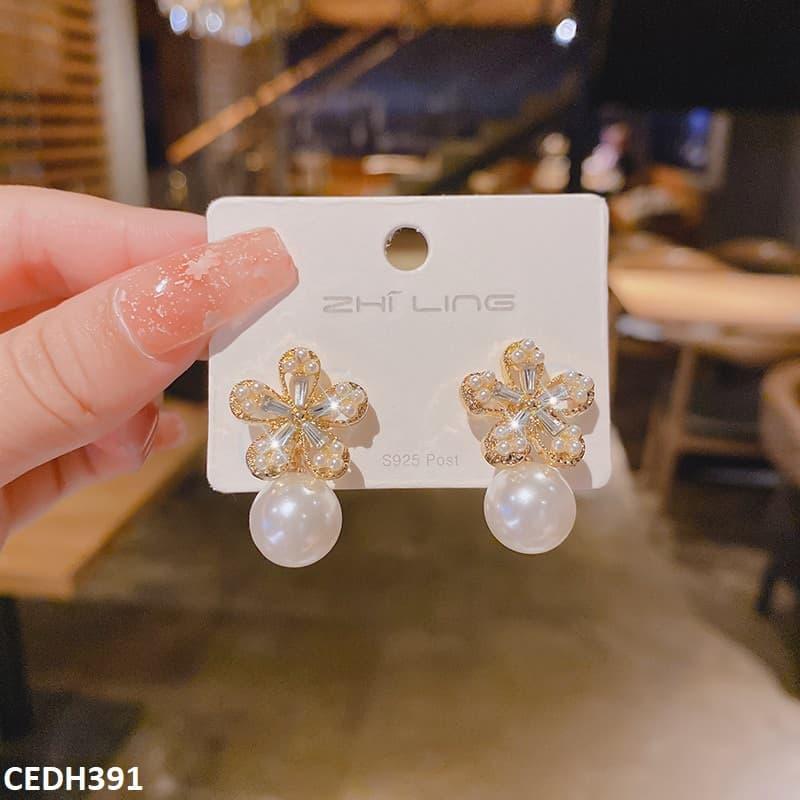 CEDH391 ZHL Flower/Pearl Drop Earrings Pair