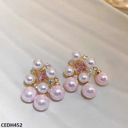 CEDH452 ZHL Pink Beads Drop Earrings Pair