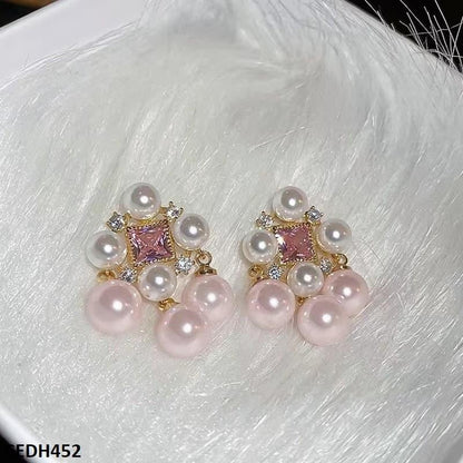 CEDH452 ZHL Pink Beads Drop Earrings Pair