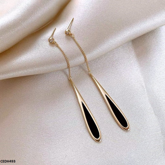 CEDH493 XST Black Tassel Drop Earrings