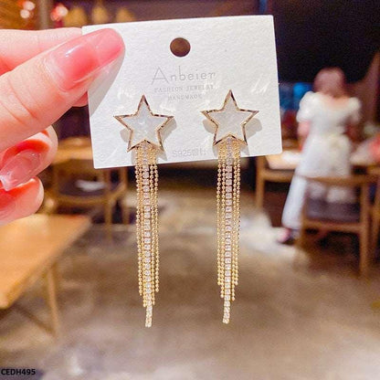 CEDH495 ZHL Star Chain Drop Earrings