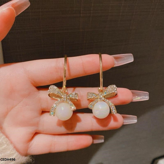 CEDH496 ZHL Bow Pearl Drop Earrings