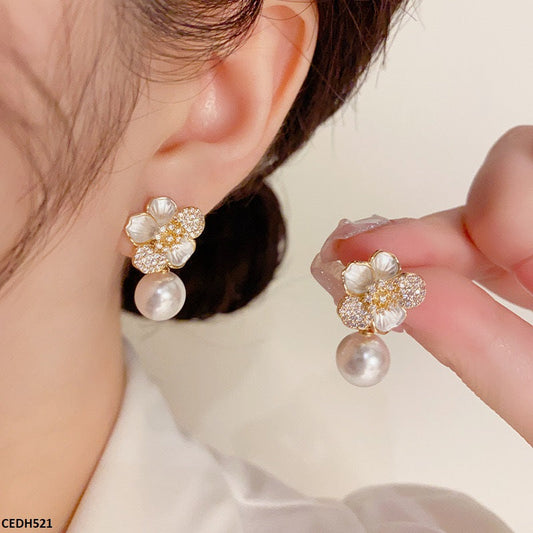 CEDH522 LSH Flower Pearl Drop Earrings