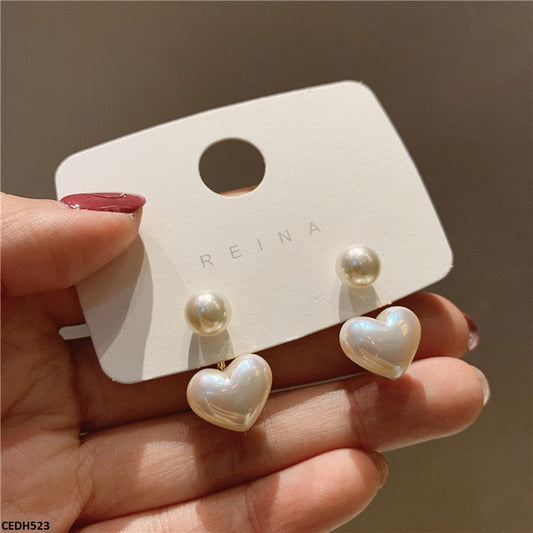 CEDH523 LSH Pearl/Heart Drop Earrings