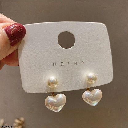 CEDH523 LSH Pearl/Heart Drop Earrings