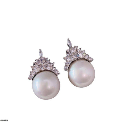 CEDH528 ZCD Crown Pearl Drop Earrings