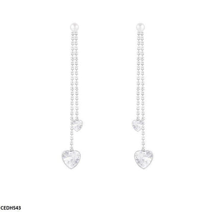 CEDH543 DDJ Round Chain Heart Drop Earrings